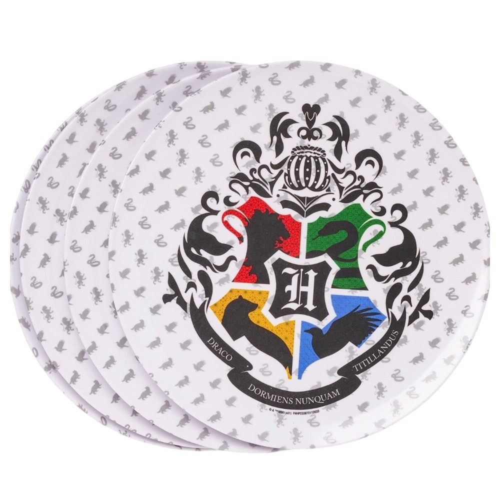 Harry Potter Melamine 10” Dinner Plates Hogwarts Crest Set Of 4 New